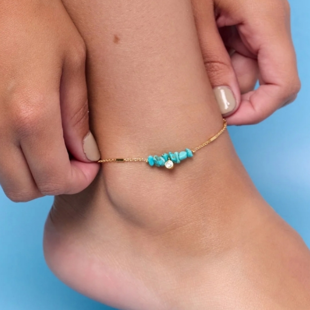 Gold tone and turquoise Pura Vida anklet - Picture 11 of 11
